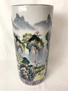 lot 109 image: Asian Hand Painted Porcelain Umbrella Stand Vessel