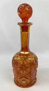 lot 117 image: Vintage Mid-Century Orange Carnival Glass Decanter and Footed Bowl