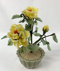 lot 119 image: Set of Two Vintage Asian Bonsai Trees, One of Glass, One Plastic