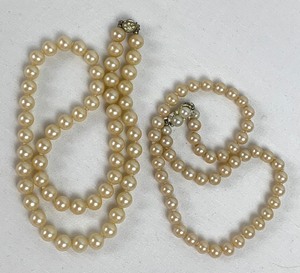 lot 125 image: Two Strands of Prestige Faux Pearls w Original Box and Pouch, and Earrings