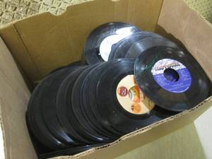 lot 27 image: (F-2) Box Full of Vintage 45 Record...