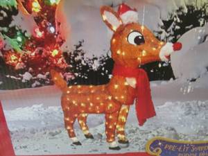 lot 186 image: (RM2) Pre-Lit Rudolph Yard Decor Wo...