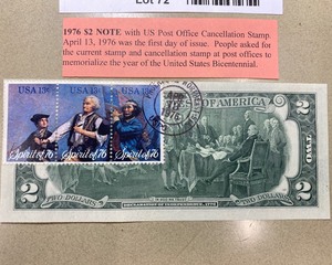 lot 72 image: Bicentennial Note with Post Office Cancellation - April 13, 1976