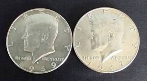 2 40% Silver Kennedy Half Dollars