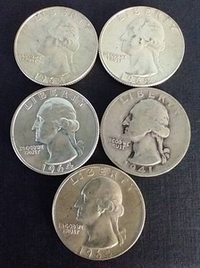 5 90% Silver Washington Quarters