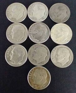 10 90% Silver Roosevelt Dimes