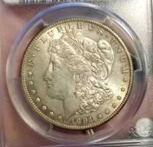 lot 14 image: 1891-S MORGAN SILVER DOLLAR AU58