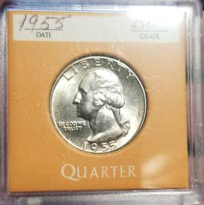 lot 19 image: 1955 WASHINGTON SILVER QUARTER BU