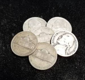lot 24 image: 6 US SILVER WWII WARTIME NICKELS