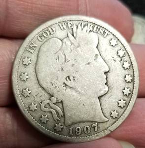 lot 47 image: 2 US BARBER COINS 1907-D HALF DOLLAR & 1909-S DIME