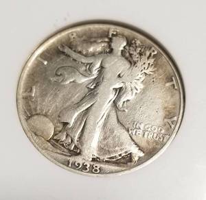 lot 53 image: 1938-D WALKING LIBERTY HALF DOLLAR BETTER DATE F DETAILS ANACS