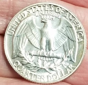 lot 58 image: 1963 PROOF WASHINGTON SILVER QUARTER (looks better in hand than in pics)