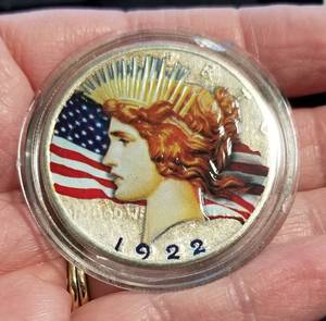 lot 29-A image: 1922 COLORIZED PEACE SILVER DOLLAR IN AIRTITE