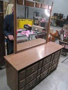 lot 45 image: Older Style Heavy Duty Wooden 9 dra...