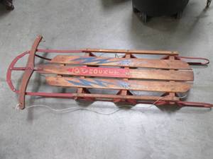 lot 57 image: Wood and Metal Toboggan style snow ...