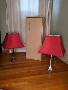 lot 47 image: Pair of Matching Table Lamps & Narrow Cupboard