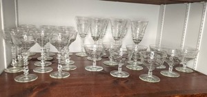 lot 51 image: Large Lot of Etched Glass Stemware