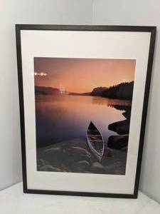 lot 79 image: Framed Print Canoe on a Calm Lake at Sunrise