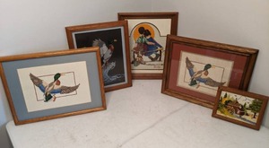 lot 87 image: Lot of Framed Cross Stitch & Yarn Artwork
