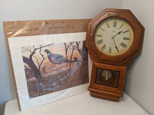 lot 90 image: Pheasant Print & Pendulum Wall Clock