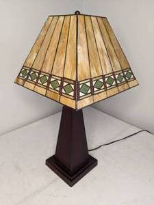 lot 43 image: Stained Glass Lamp with Wood Base