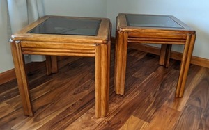 lot 39 image: Pair of Wood & Glass End Tables