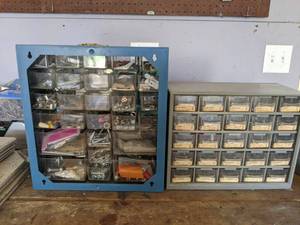 lot 102 image: (2) Small Parts Organizers Filled with Nuts, Screws, Bolts, etc.