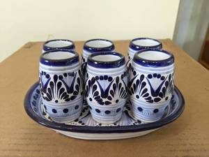 lot 279 image: Mexican Talavera Shot Glass Set & Bowl