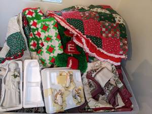 lot 265 image: Christmas Tree Skirts, Linens, Stocking, Angel Ornaments, etc.