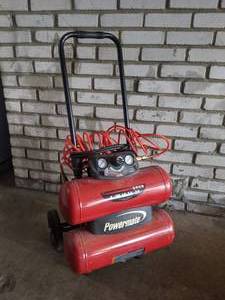 lot 5 image: Powermate 4 Gallon 1.0 HP Twin Tank Air Compressor