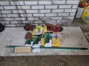 lot 25 image: Refinishing Tool Kit Sandpaper, Pole Sander & Power Sander