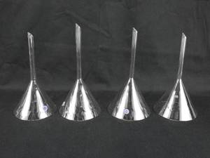 lot 191 image: Set of 4 Vintage Mercer Glass Works Merco 100 MM Convoluted Glass Funnels - Made in West Germany