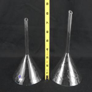 lot 195 image: Set of 4 Vintage Mercer Glass Works Merco 100 MM Convoluted Glass Funnels - Made in West Germany