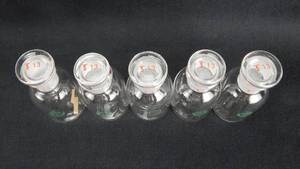 lot 220 image: Set of 5 Vintage Mercer Glass Works Merco 30 ML Pyrex Glass Bottles With Stoppers
