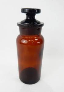lot 230 image: Set of 2 Vintage Wheaton Glass Company 125 ML Amber Glass Wide Mouth Bottles With Stoppers