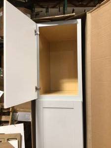 lot 9 image: Shaker Dove Gray Stock Assembled Pantry Kitchen Cabinet (18 in. x 84 in. x 24 in.) by Hampton Bay Customer Returns See Pictures