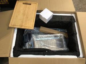 lot 11 image: All-in-One Drop-In Stainless Steel 30 in. 4-Hole Single Bowl Kitchen Workstation Sink with Accessories Kit by Glacier Bay Customer Returns See Pictures
