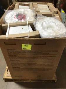 lot 20 image: Lot of mix and assorted bathroom toilet tans and seats Customer Returns See Pictures