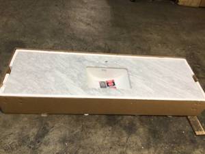 lot 1 image: 73 in. W x 22 in. D Marble Single Trough Sink Vanity Top in Carrara by Home Decorators Collection Customer Returns See Pictures