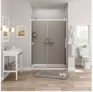 lot 14 image: Passage32in.x60 in.x72in.4-Piece Glue-Up Alcove Shower Wall in Gray Subway Tile the retail price$799