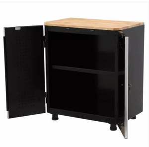 lot 27 image: Ready to Assemble28in.Wx33in.Hx18 in.D2-Door Steel Garage Base Cabinet in Black the retail price$220