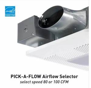 lot 29 image: WhisperThin Pick-A-Flow 80 or 100 CFM Exhaust Fan with LED Light Low Profile Ceiling or Wall and 4 i