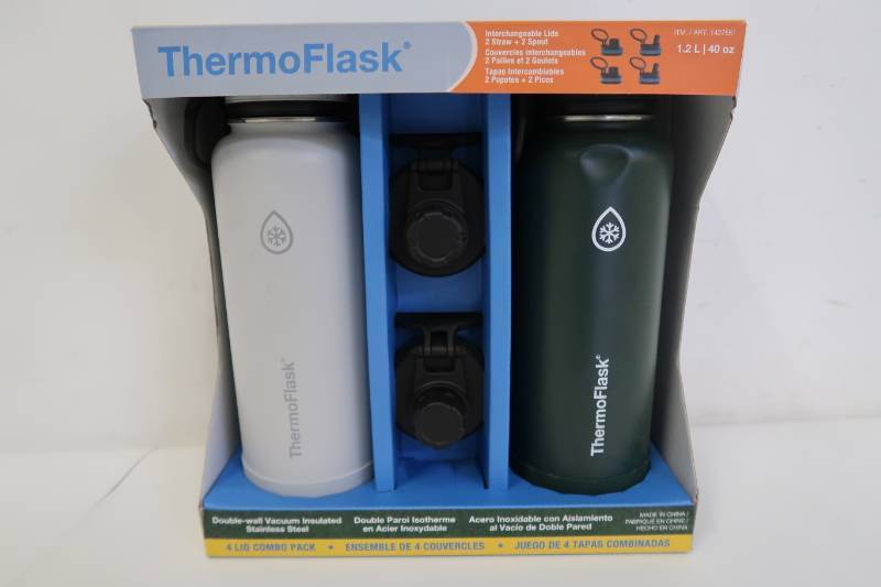 Thermoflask Double Wall Vacuum Insulated Stainless Steel 2-Pack of Water  Bottles, 40 oz, Gray/Pine