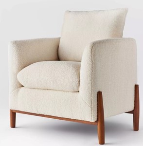 lot 600 image: Elroy Sherpa Accent Chair with Wood Legs Cream - Threshold designed with Studio McGee - Set of 2