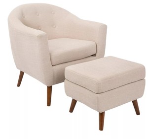 lot 618 image: Rockwell Mid-Century Modern Chair with Ottoman - LumiSource - Beige