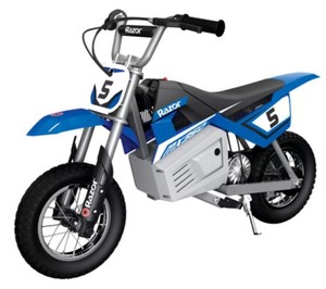 lot 628 image: Razor 24V MX350 Dirt Rocket Powered Ride-On - Blue