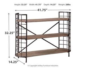 lot 15 image: Signature Design by Ashley Flintley Bookcase-BrownGunmetal, A4000075 - BRAND NEW, NO RESERVE