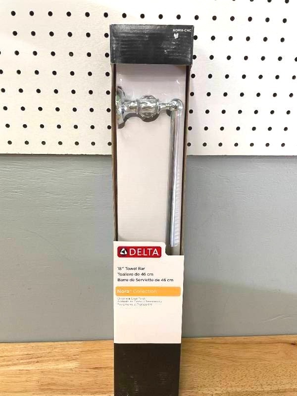 lot 66 image: Delta Nora 18 Bathroom Towel Bar- Chrome and Clear Finish
