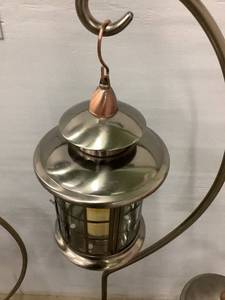 lot 17 image: Set of 3 Copper Outdoor Patio Hanging Lanterns w Stands