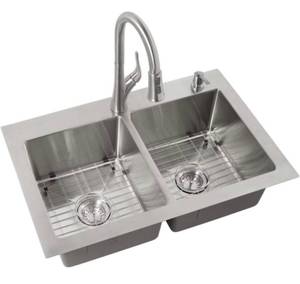 lot 44 image: Glacier Bay 18 Gauge Double Bowl Kitchen Sink and Faucet